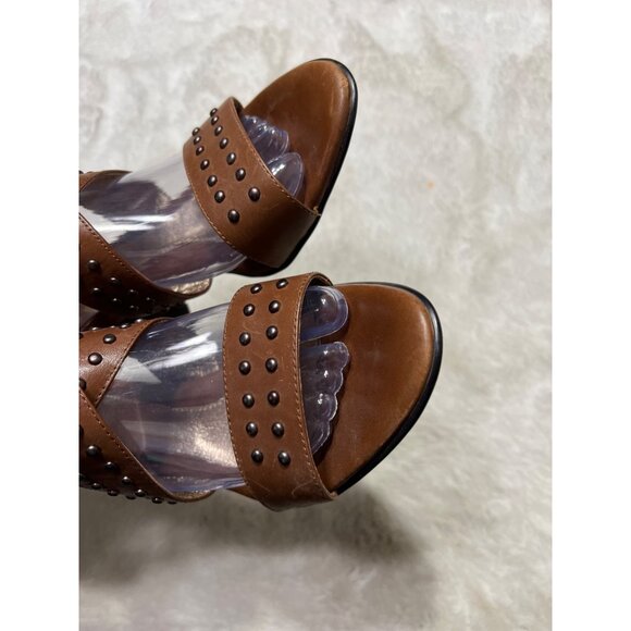 Sofft Brown Studded Open-Toe Heeled Sandals With Zipper Back & Clear Strap women - Picture 12 of 13